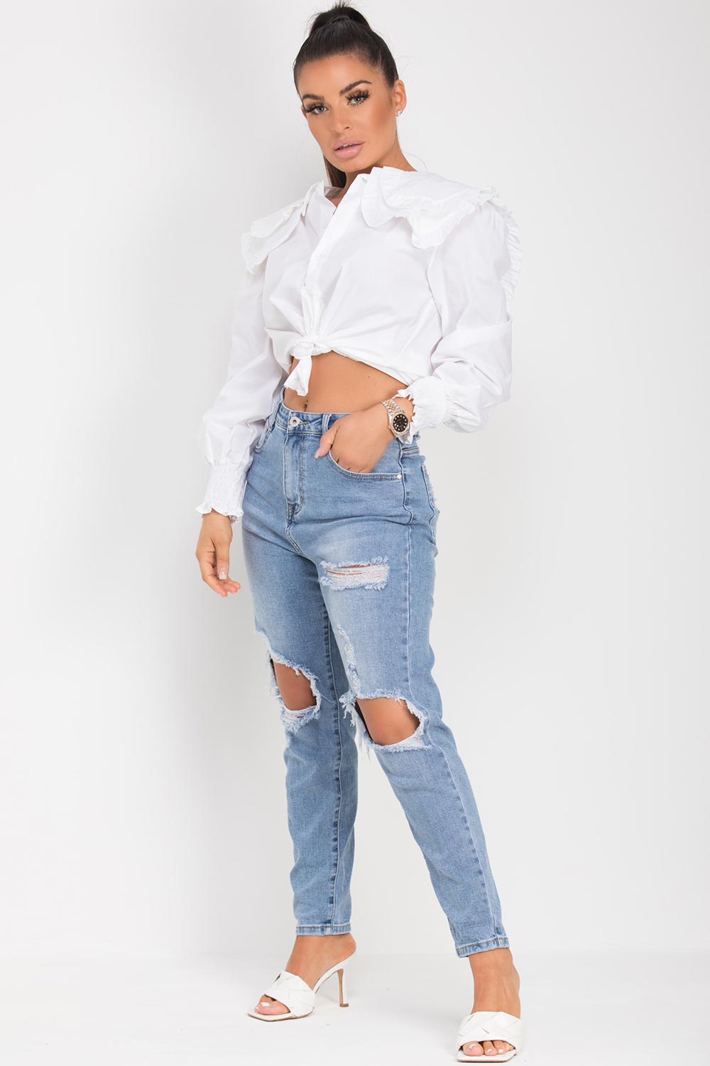 ruffle shoulder shirt top womens