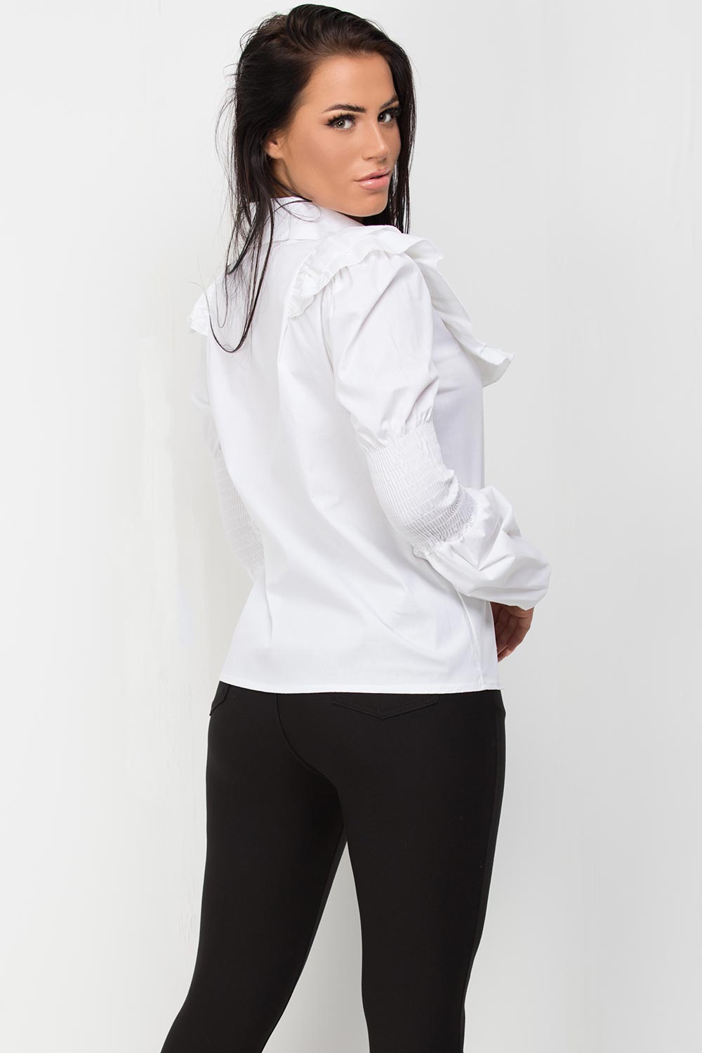 long sleeve frill shoulder shirt blouse