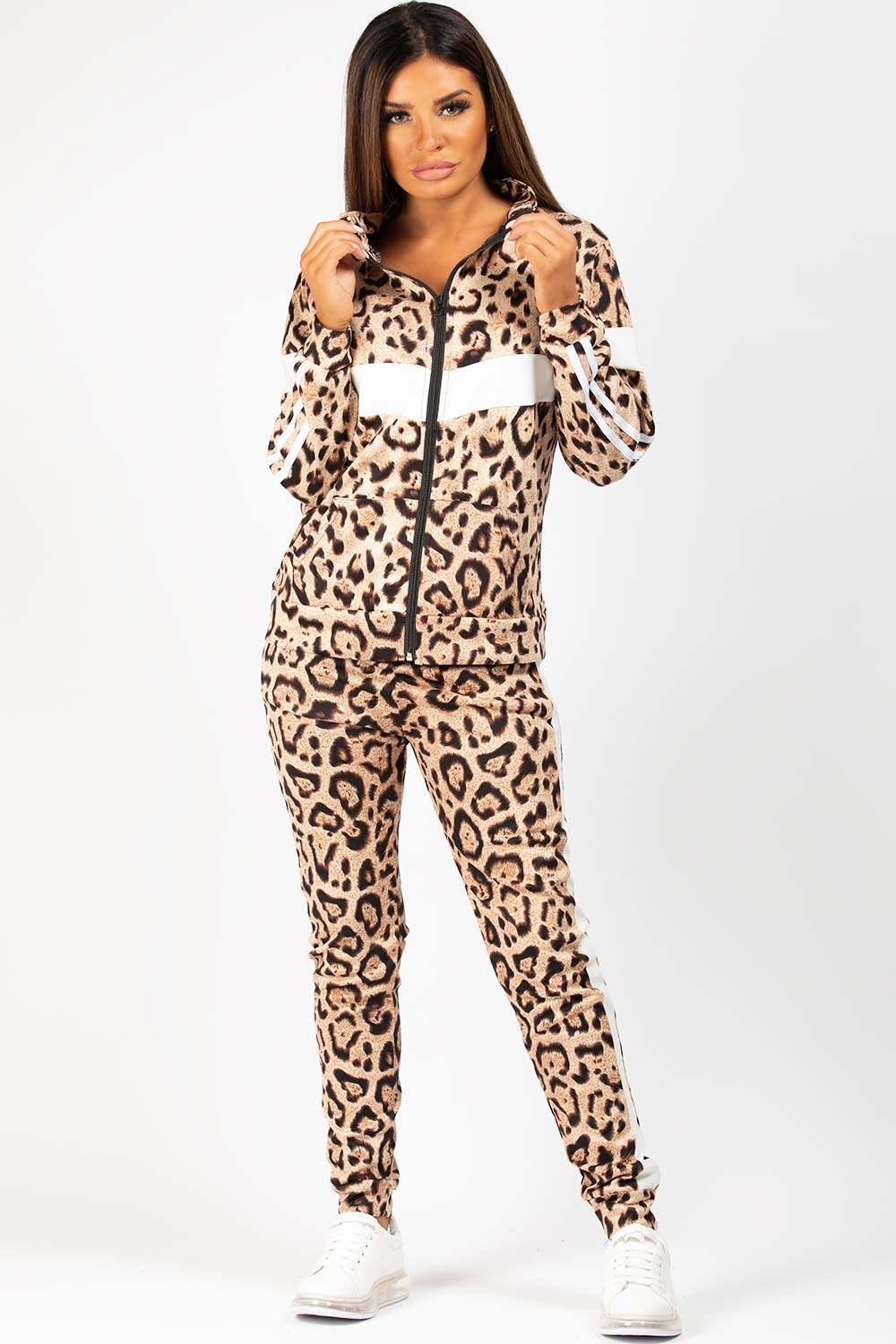 Zip Front Leopard Print Loungewear Co Ord Set