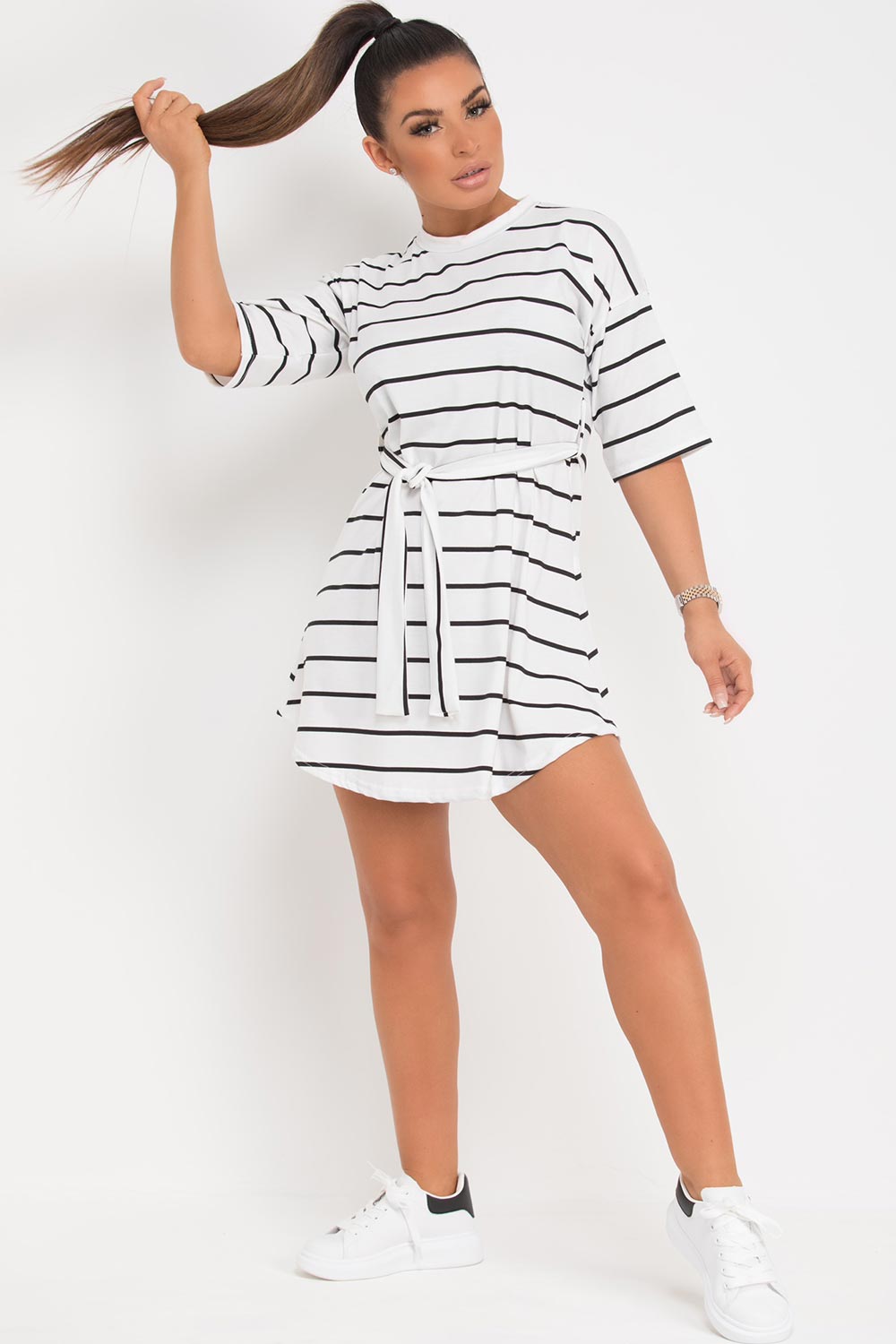 striped t shirt dress white
