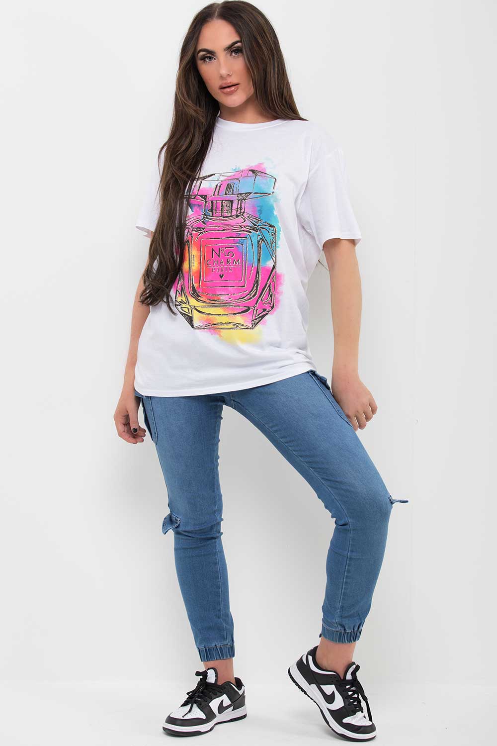 perfume bottle graphic t shirt white