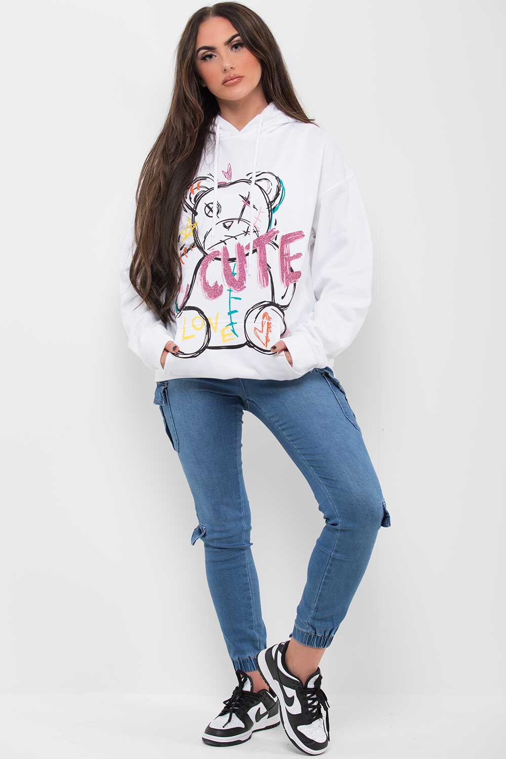 womens white teddy bear hoodie palm angels inspired uk