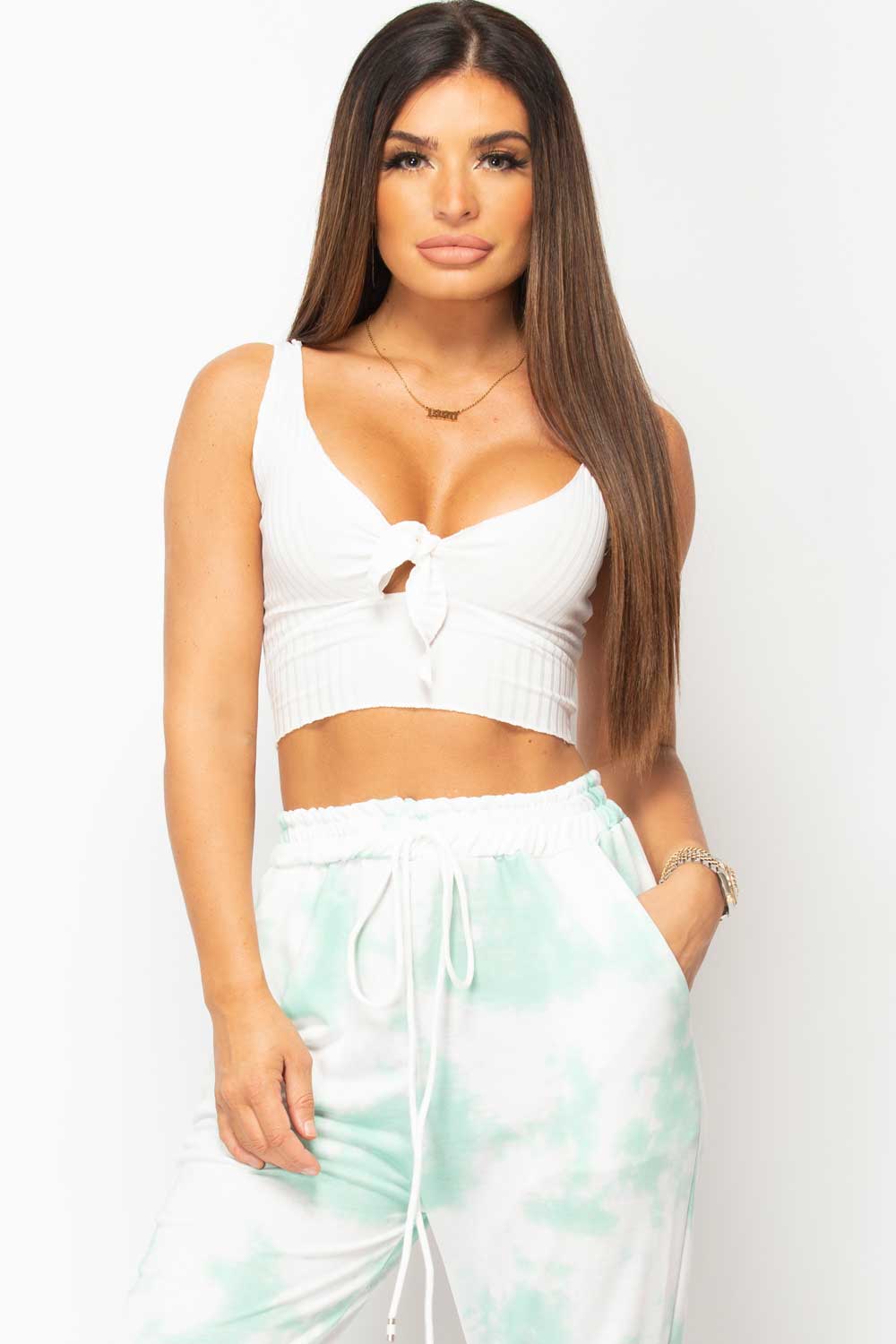 white knot front crop top