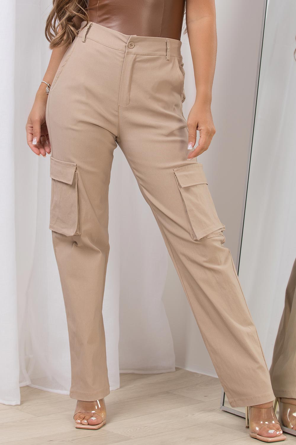 womens high waisted wide leg cargo trousers