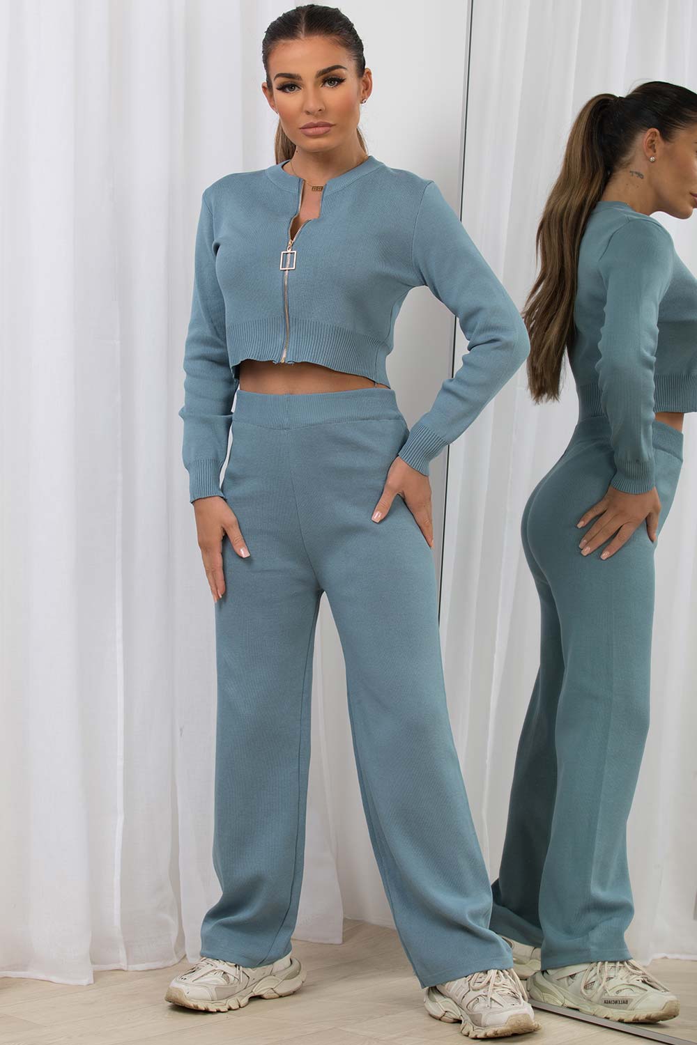 ribbed lounge set co ord blue