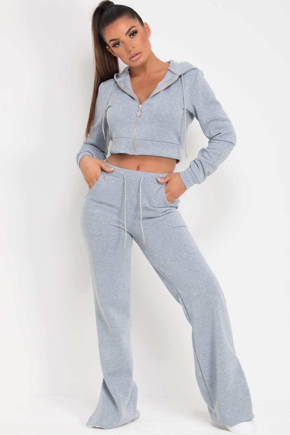 wide leg joggers and crop hoodie two piece set