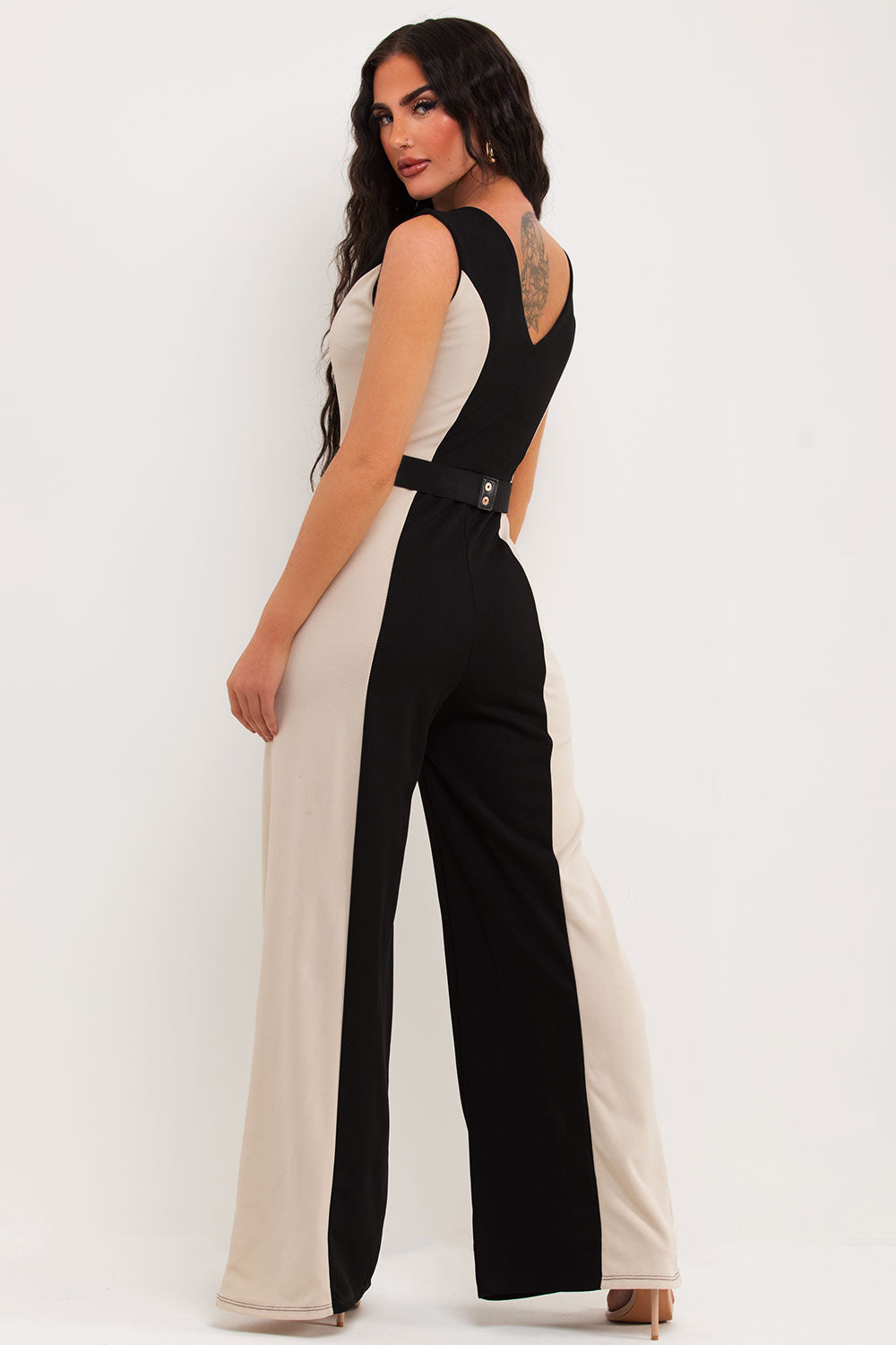 wide leg goold belt occasion jumpsuit