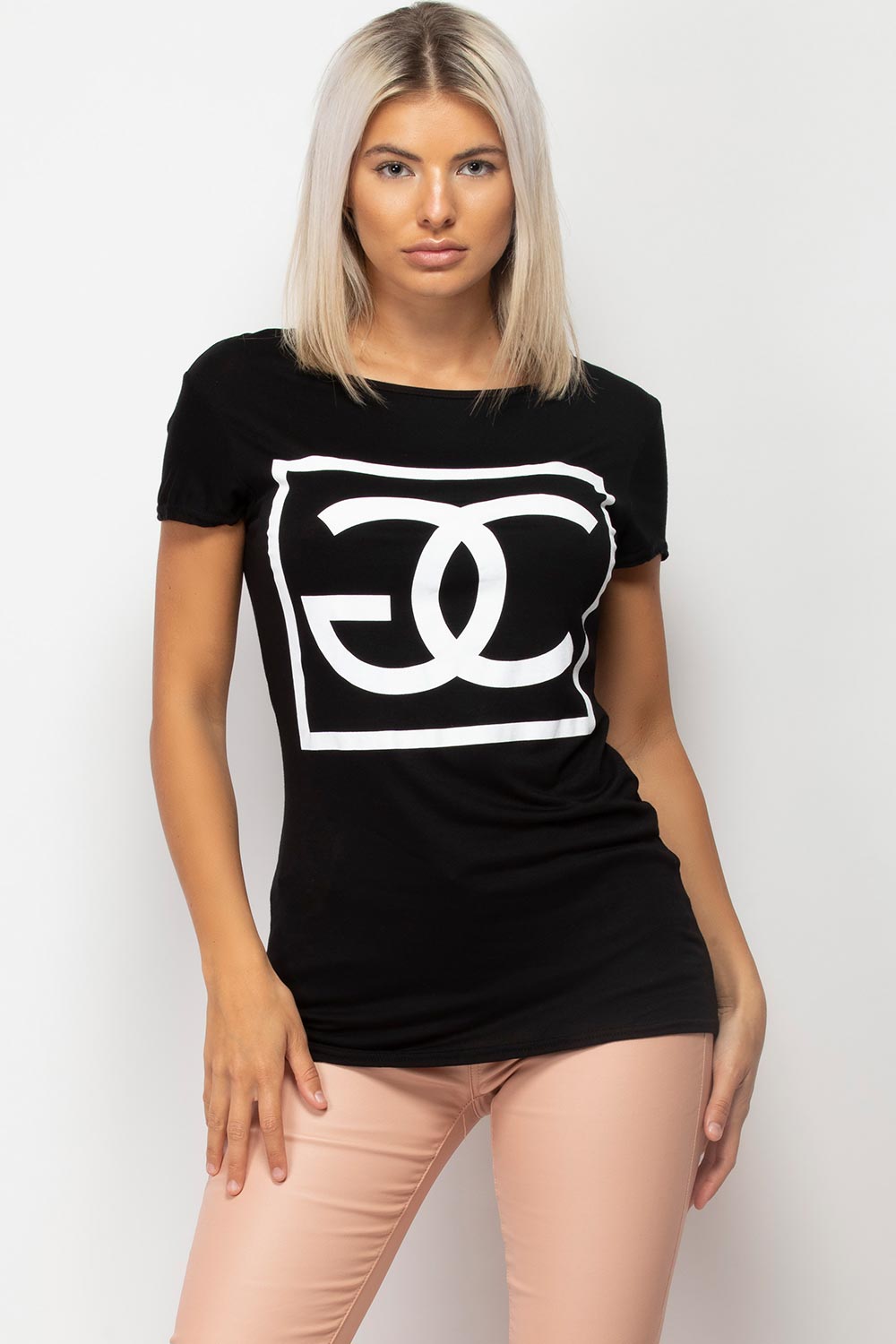 black cg slogan top womens