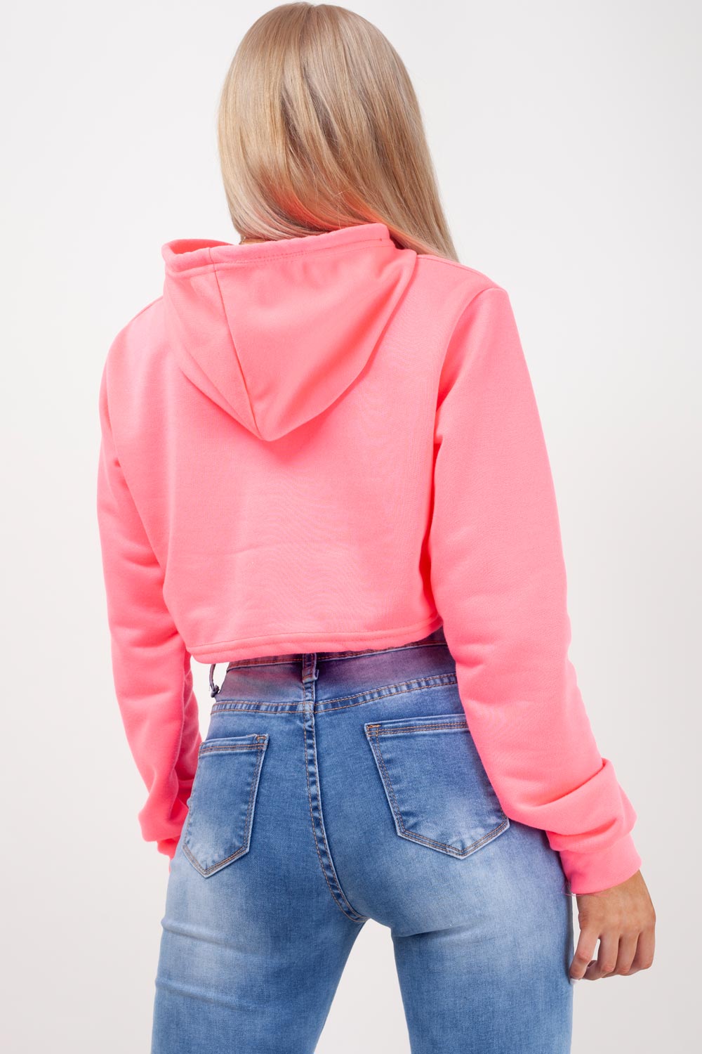 neon pink crop hoodie