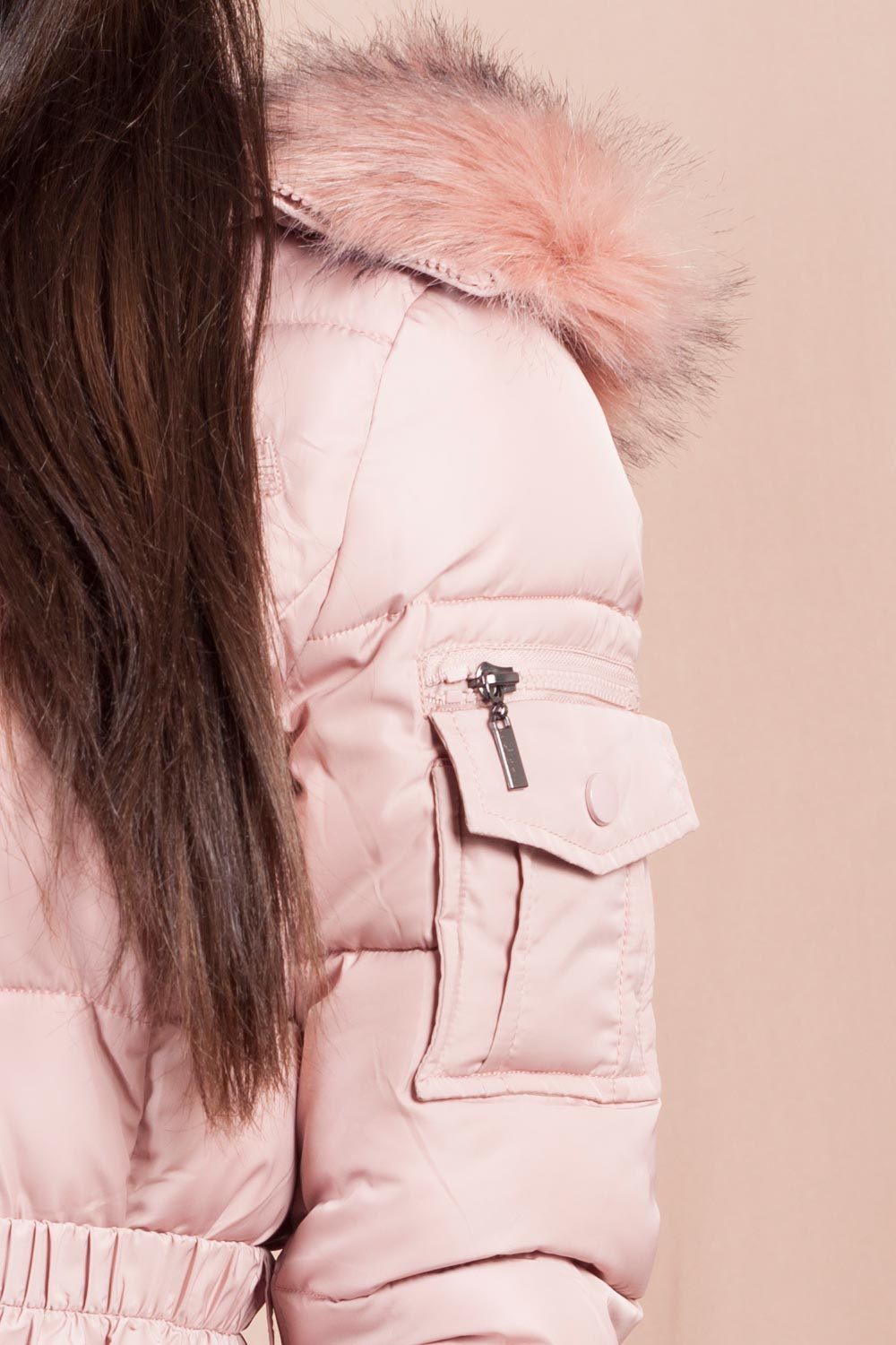 chunky fur hood coat pink