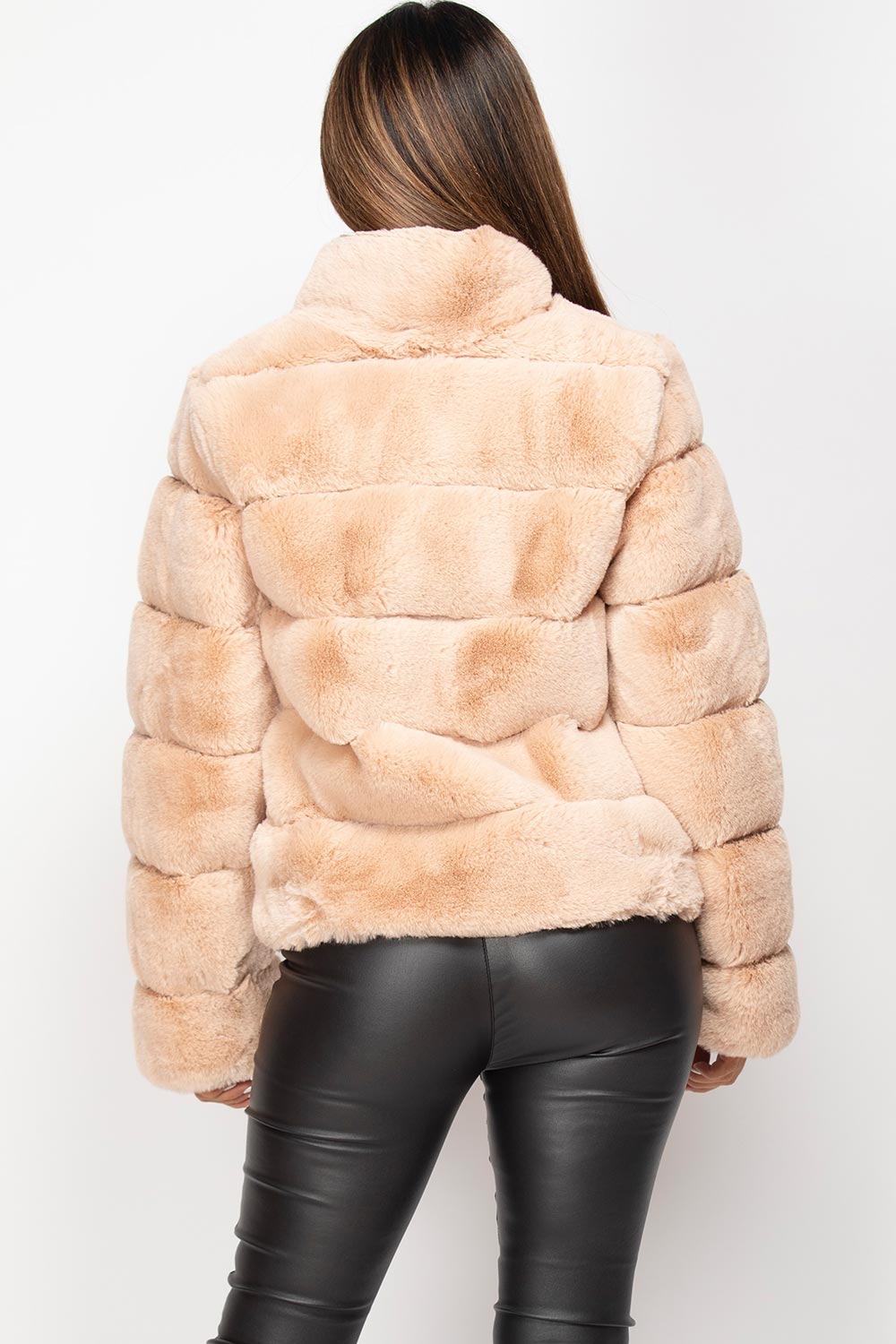 womens faux fur coat nude