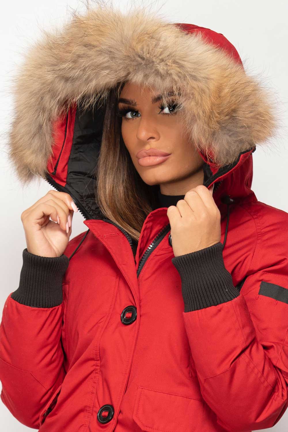 ladies bomber jacket red