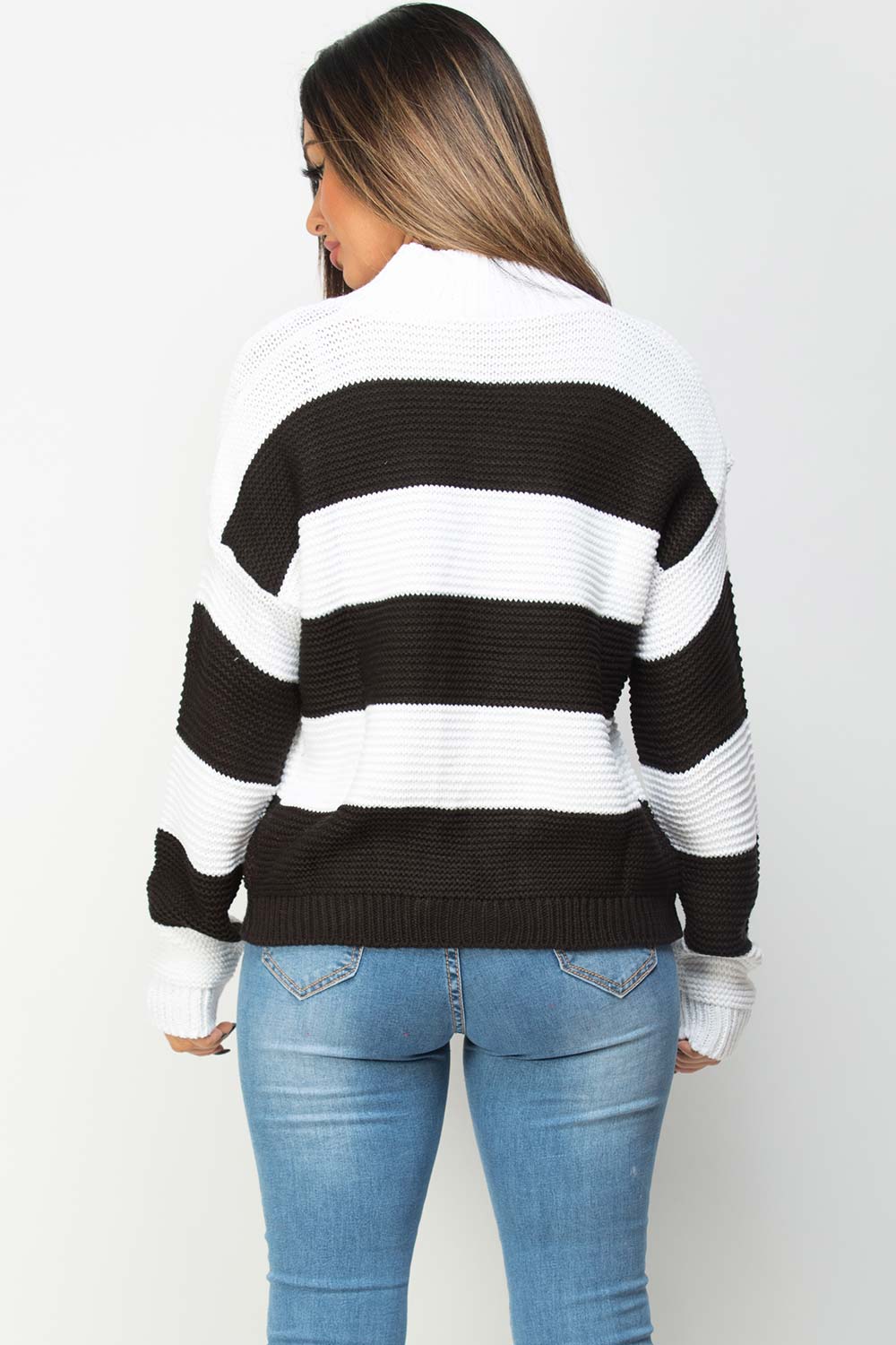 womens black white stripe oversized knitted jumper