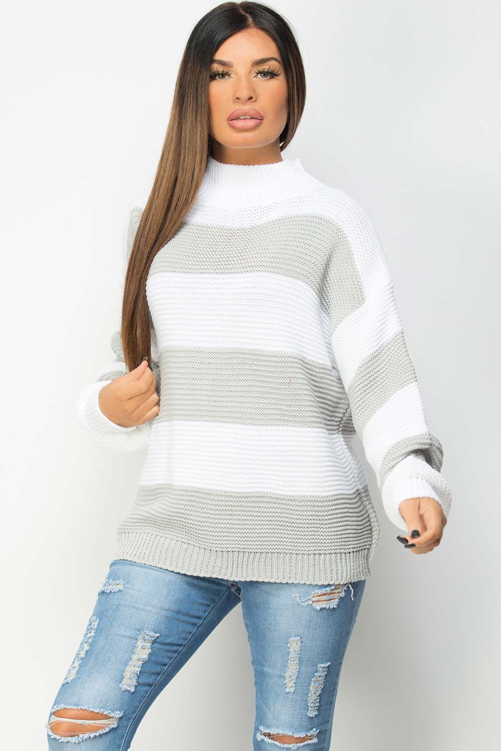 oversized jumper with grey stripes womens