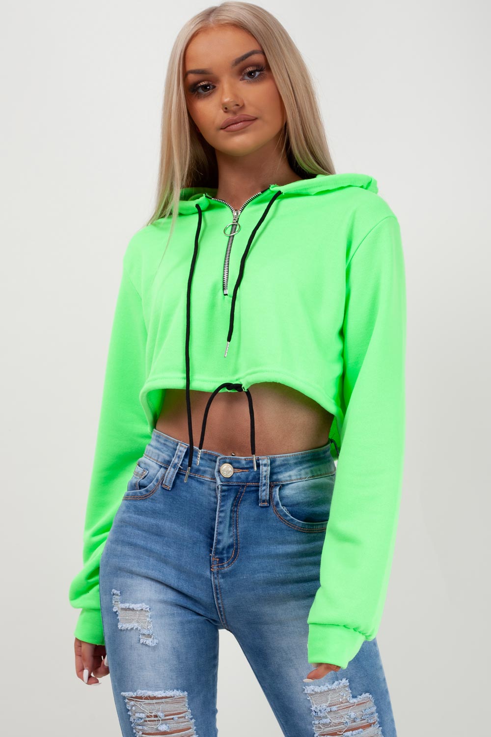 neon green drawstring waist hoodie
