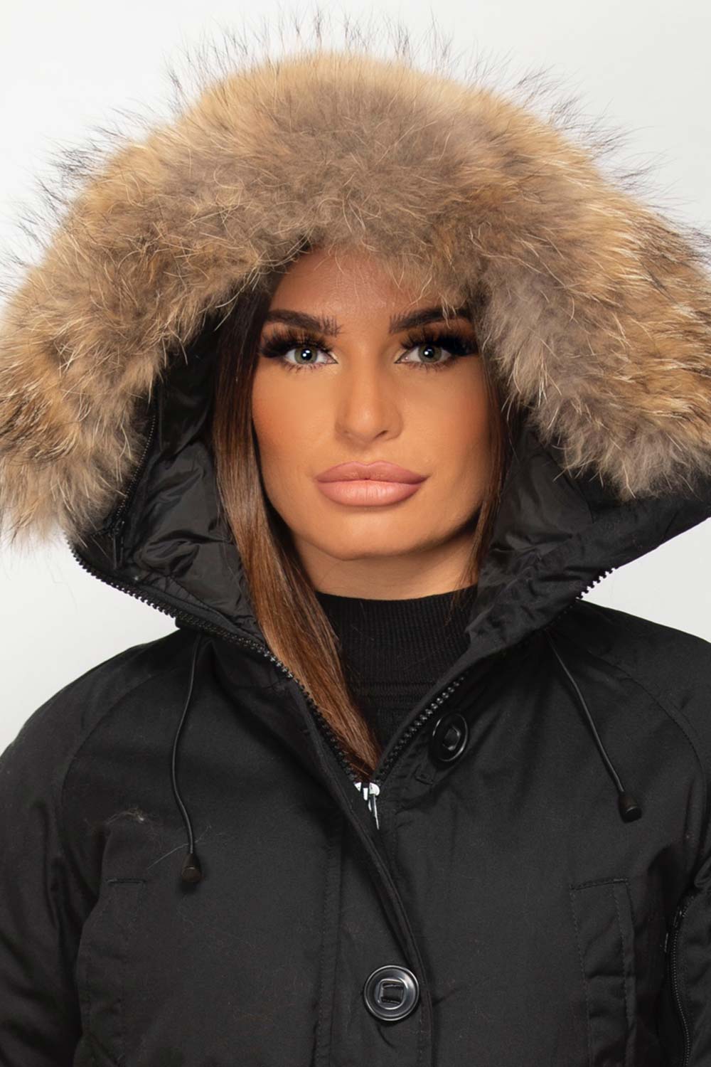 fur hooded bomber jacket womens