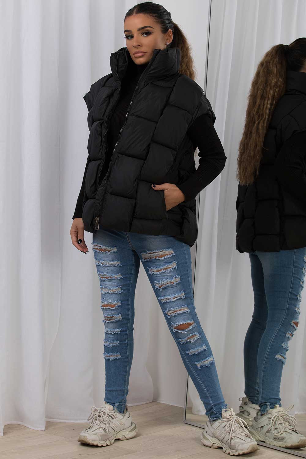 padded woven gilet womens