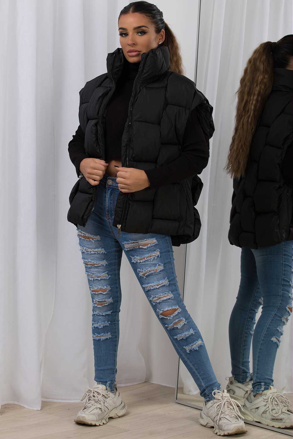 woven quilted gilet womens