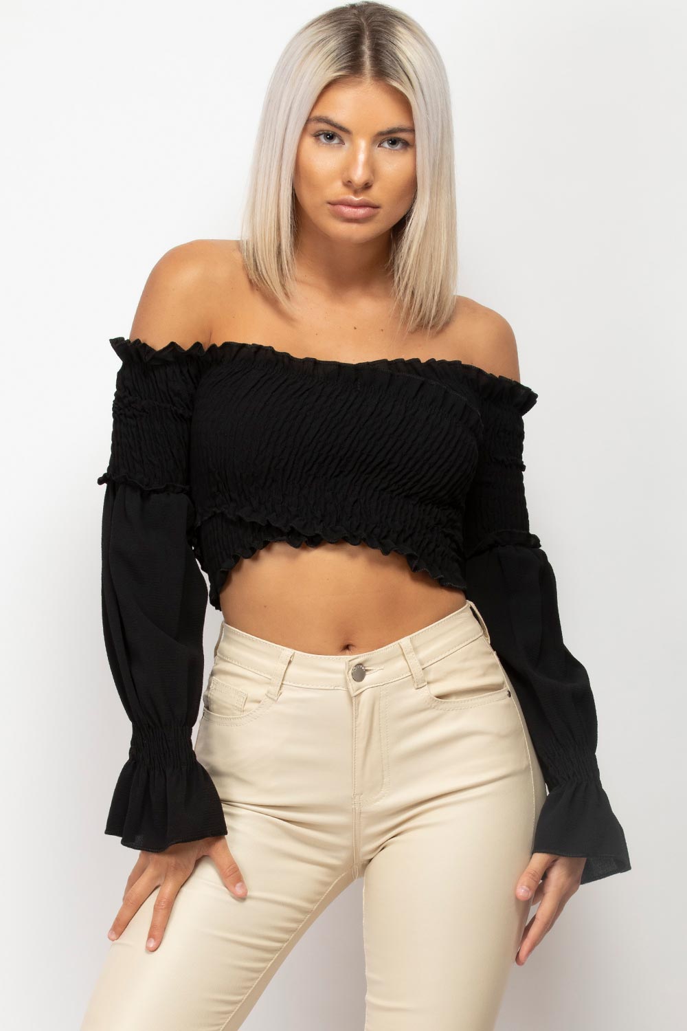 black bardot crop top