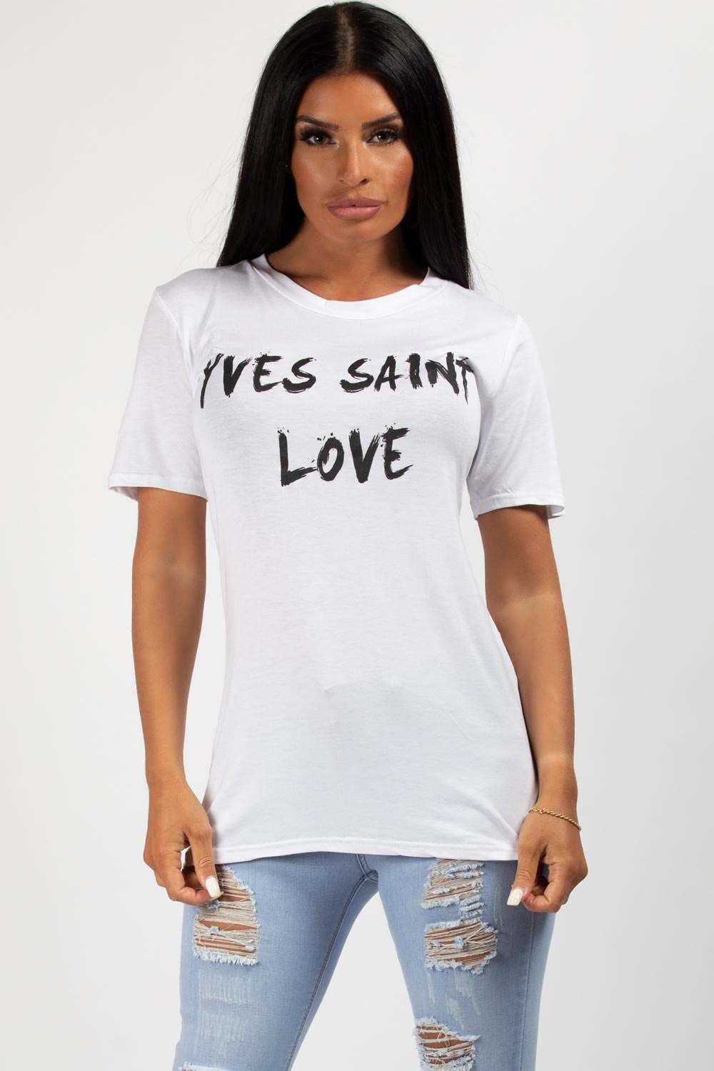 yves saint love top white