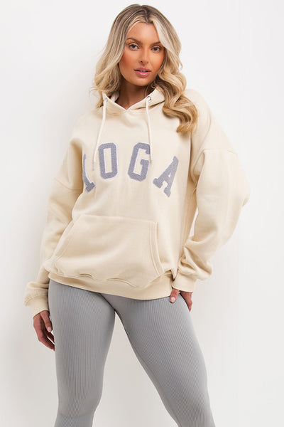 Callie Embroidered Yoga Hoodie in Khaki