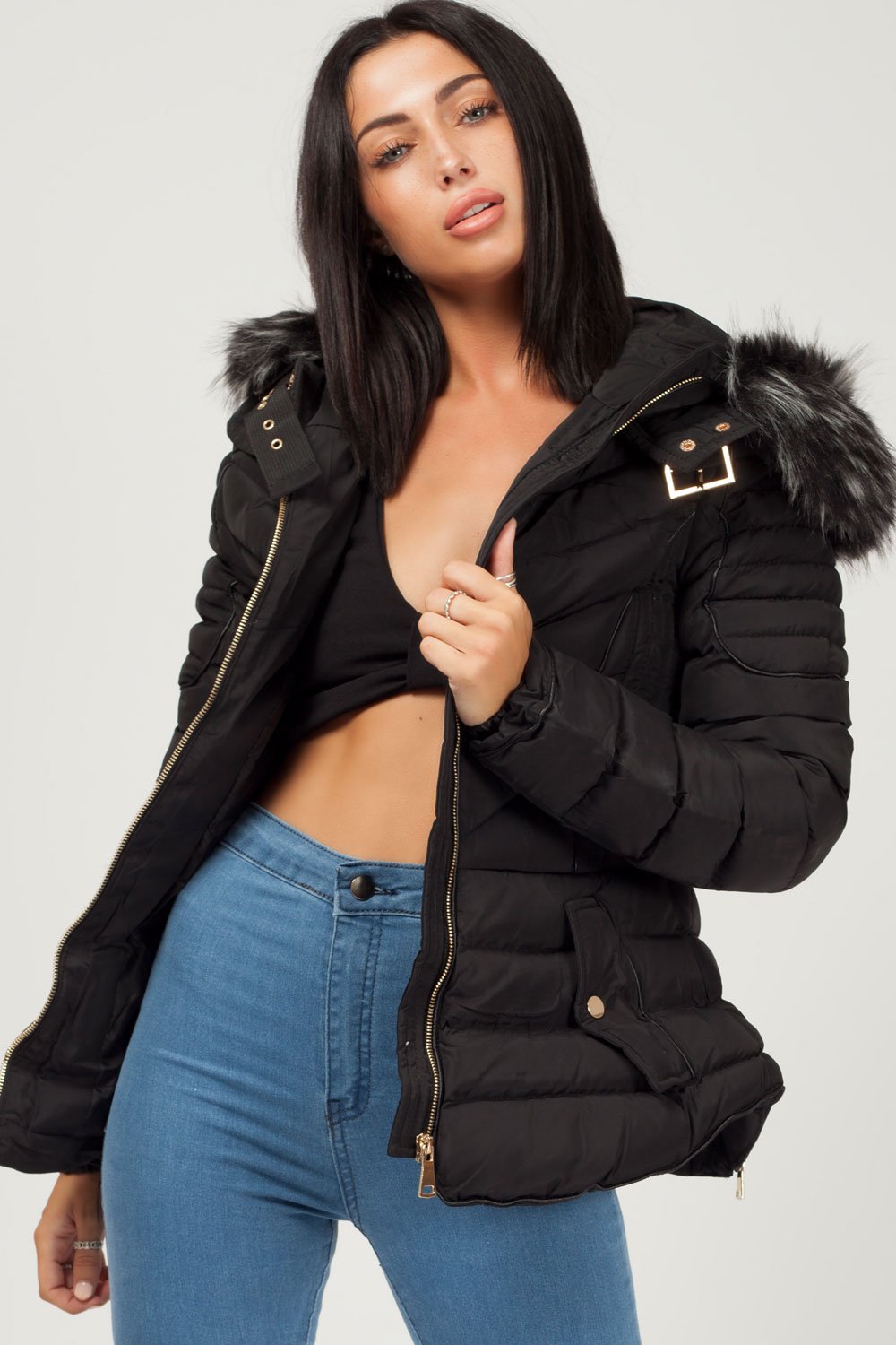 black fur hood puffer coat uk