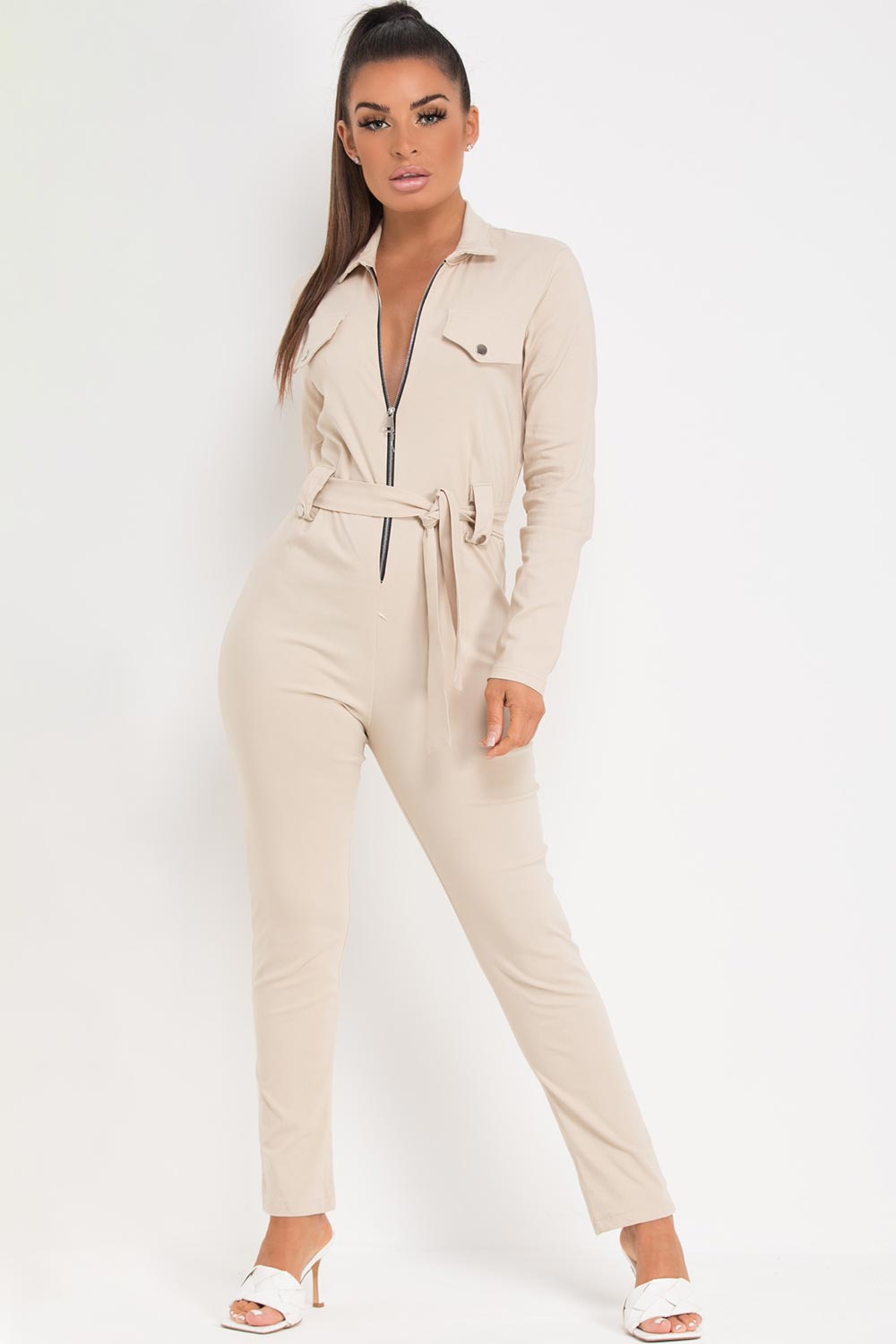 bengaline long sleeve jumpsuit stone