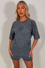 womens cross applique tee shirt and shorts summer lounge set co ord airport travel outfit styledup uk