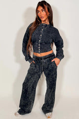 womens button up compress waist crop tracksuit acid wash charcoal grey styledup airport outfit travelling clothes styledup 