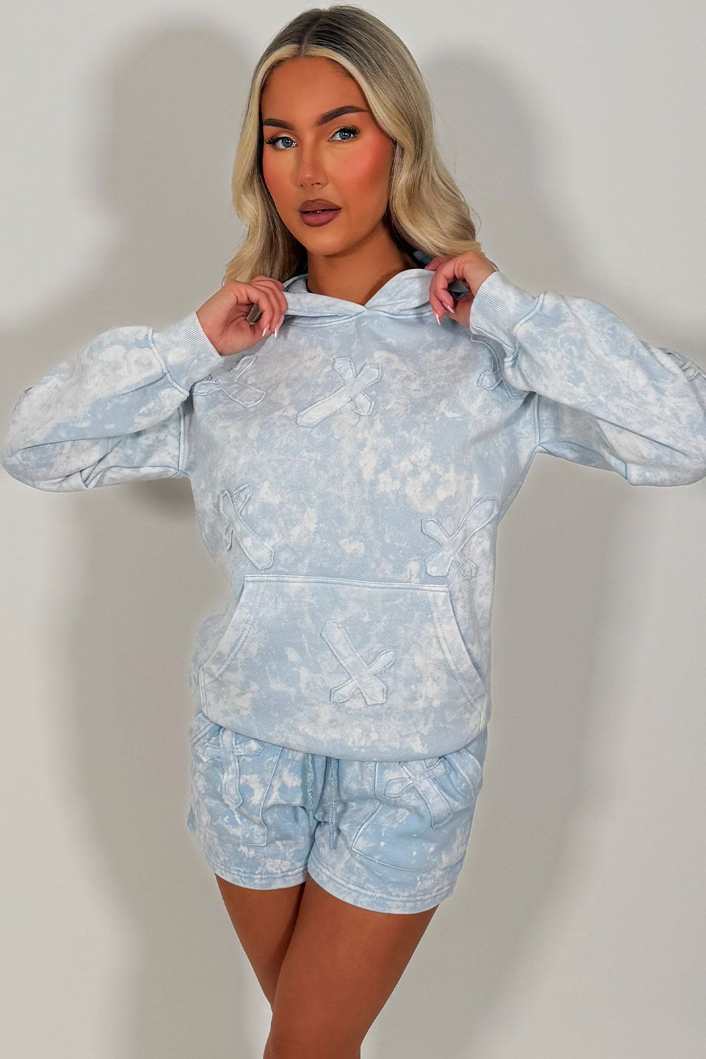 cross applique hoodie and shorts tracksuit for womens styledup uk