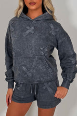 cross applique hoodie and shorts tracksuit for womens styledup uk