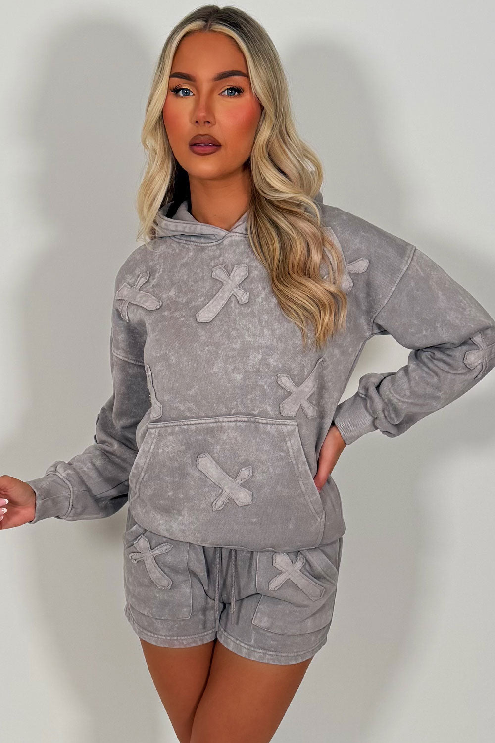 dove grey shorts tracksuit summer lounge set styledup uk