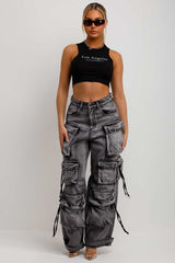 womens wide leg cargo jeans with pockets