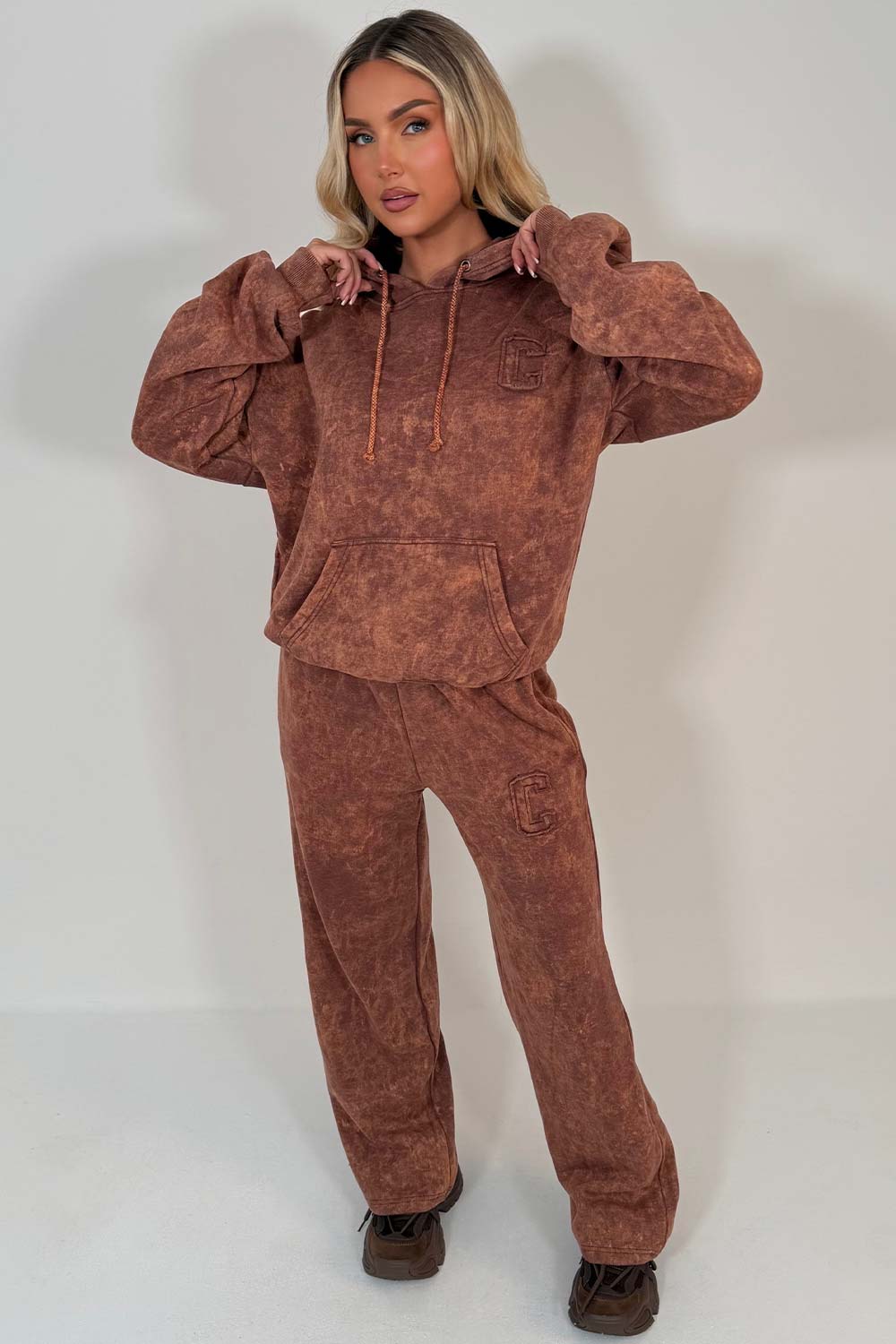 womens c emblem hoodie and joggers lounge set tracksuit co ord styledup uk