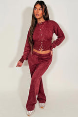 button up crop sweatshirt and wide leg joggers two piece loungewear co ord acid wash set womens styledup