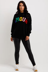 knitted jumper with amour towelling black