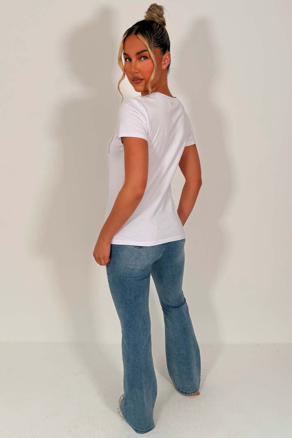 womens white diamante rhinestone embellihment t shirt styledup uk