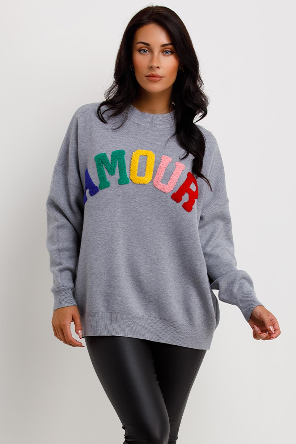 grey oversized knitted jumper with amour towelling