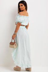broderie anglaise high low mullet skirt and off shoulder top co ord set