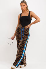 womens leopard print trousers with side stripes 