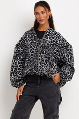 womens leopard print jacket bomber style oversized