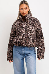 animal print puffer padded jacket with zip and button fastening 