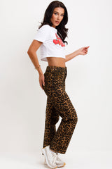 wide leg leopard print jeans womens