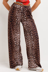 womens wide leg leopard print trousers