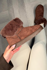 womens platform boots with faux fur trim and lining