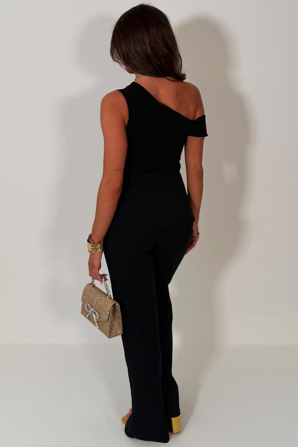 wide leg trousers and one shoulder top two piece going out occasion outfit for womens races ladies day outfits uk styledup 