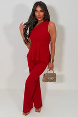 womens one shoulder top and wide leg trouser two piece co ord going out set uk