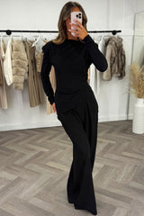 puff padded shoulder long sleeve top and trousers co ord day to night christmas party outfit styled up