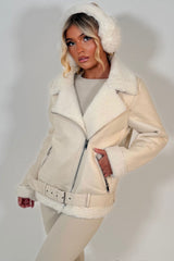 faux leather faux shearling aviator jacker womens uk