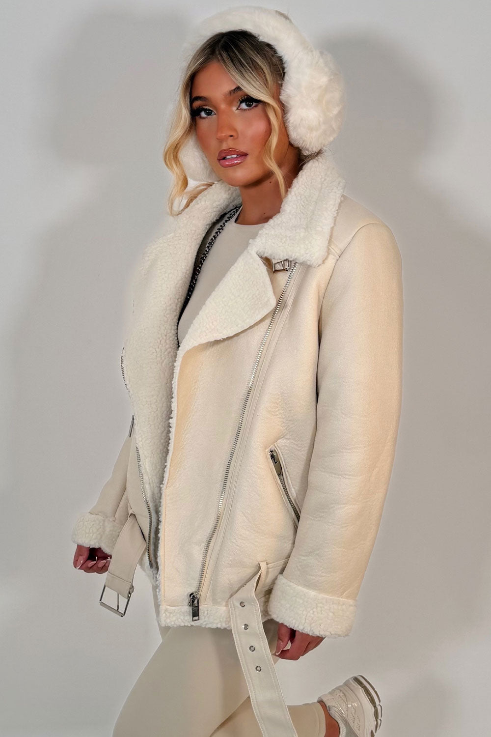 zara womens faux leather faux shearling aviator jacket uk
